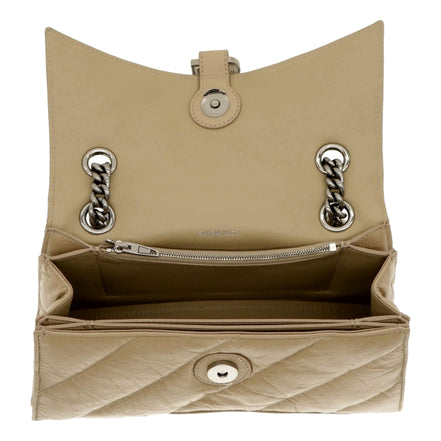 Balenciaga Crush Quilted Leather Chain Shoulder Bag Taupe Silver Hardware