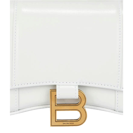 Balenciaga Hourglass White Smooth Calfskin Leather Wallet on Chain Crossbody Bag