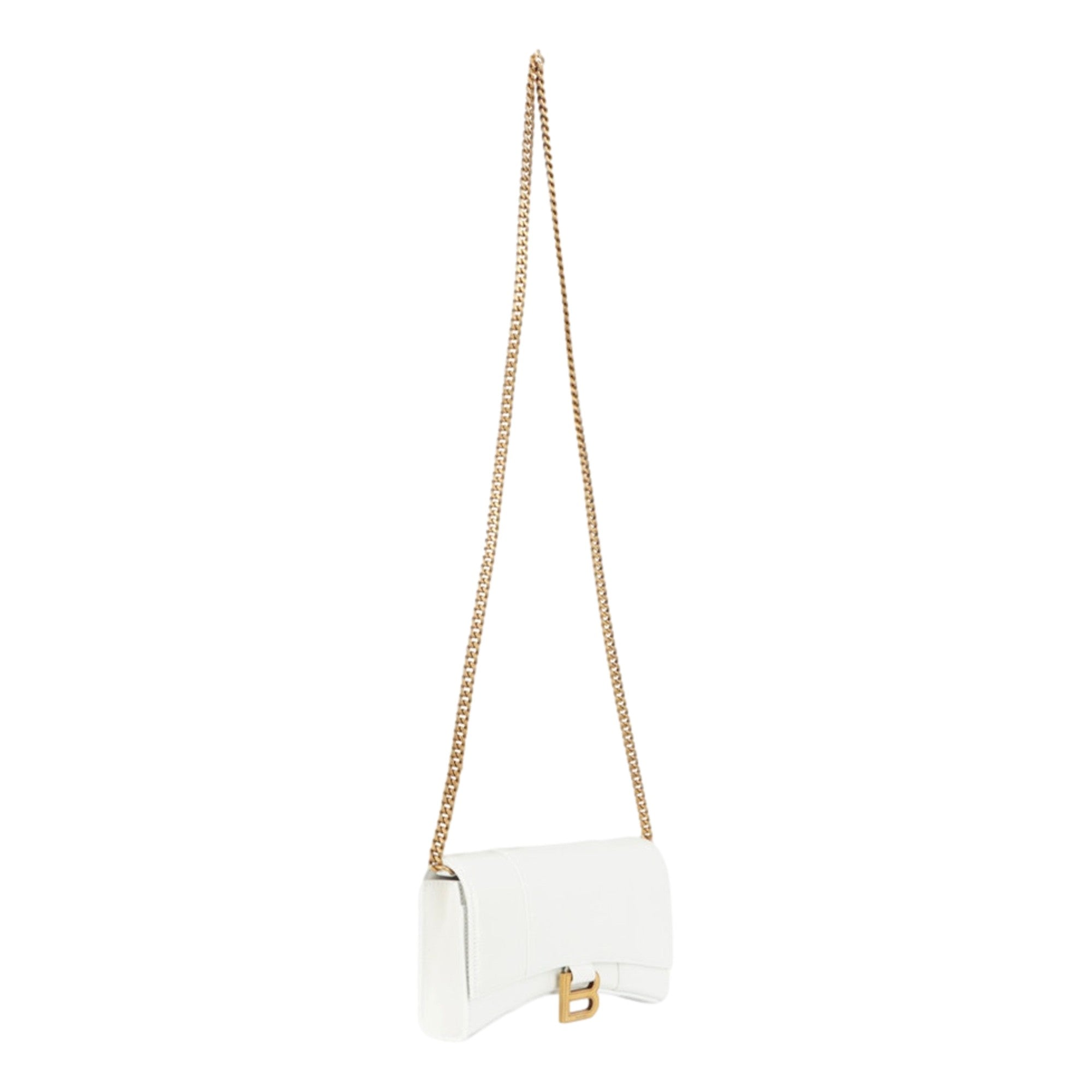 Balenciaga Hourglass White Smooth Calfskin Leather Wallet on Chain Crossbody Bag
