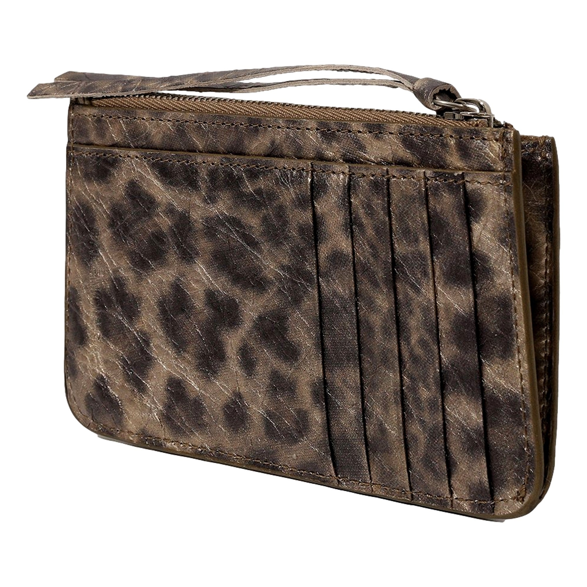 Balenciaga Moto Zipper Card Case Wallet Metallic Gold Cheetah Print