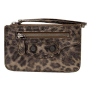 Balenciaga Moto Zipper Card Case Wallet Metallic Gold Cheetah Print