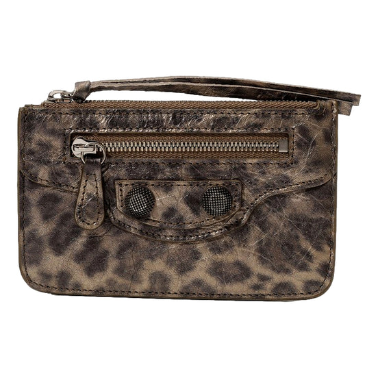 Balenciaga Moto Zipper Card Case Wallet Metallic Gold Cheetah Print