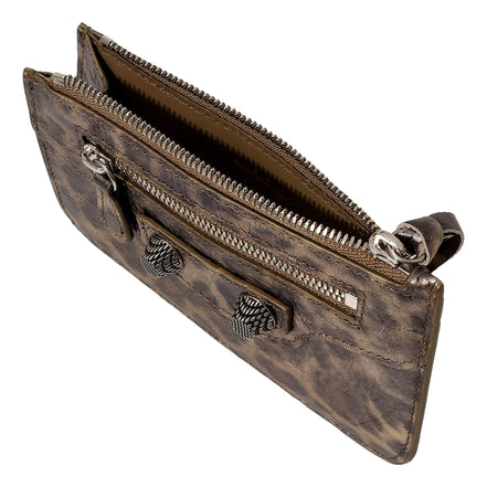 Balenciaga Moto Zipper Card Case Wallet Metallic Gold Cheetah Print