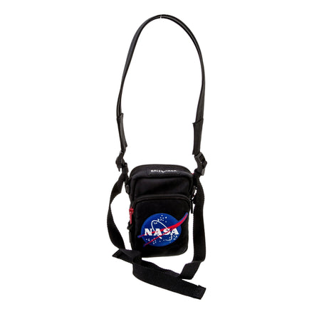 Balenciaga Nasa Logo Phone Holder Crossbody Bag Black Recycled Nylon available at Queen Bee of Beverly Hills