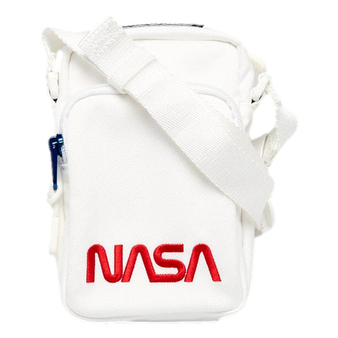 Balenciaga Nasa Logo Phone Holder Crossbody Bag White Recycled Nylon available at Queen Bee of Beverly Hills
