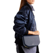 Balenciaga Ville Day Navy Grained Leather Shoulder Bag available at Queen Bee of Beverly Hills