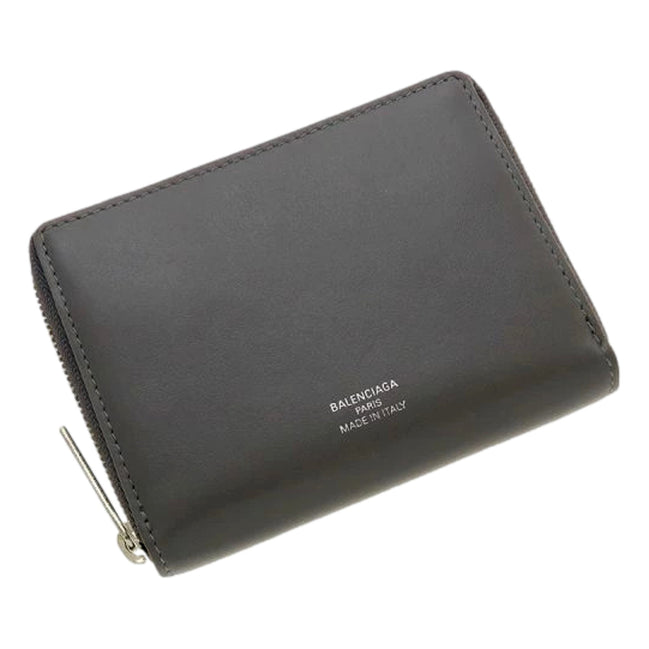 Balenciaga Leather Zip Around Coin Case Wallet Gray