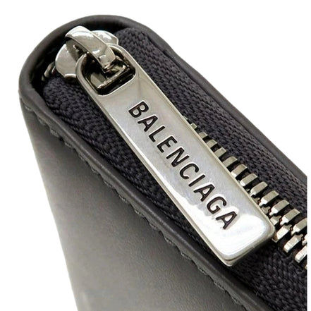Balenciaga Leather Zip Around Coin Case Wallet Gray