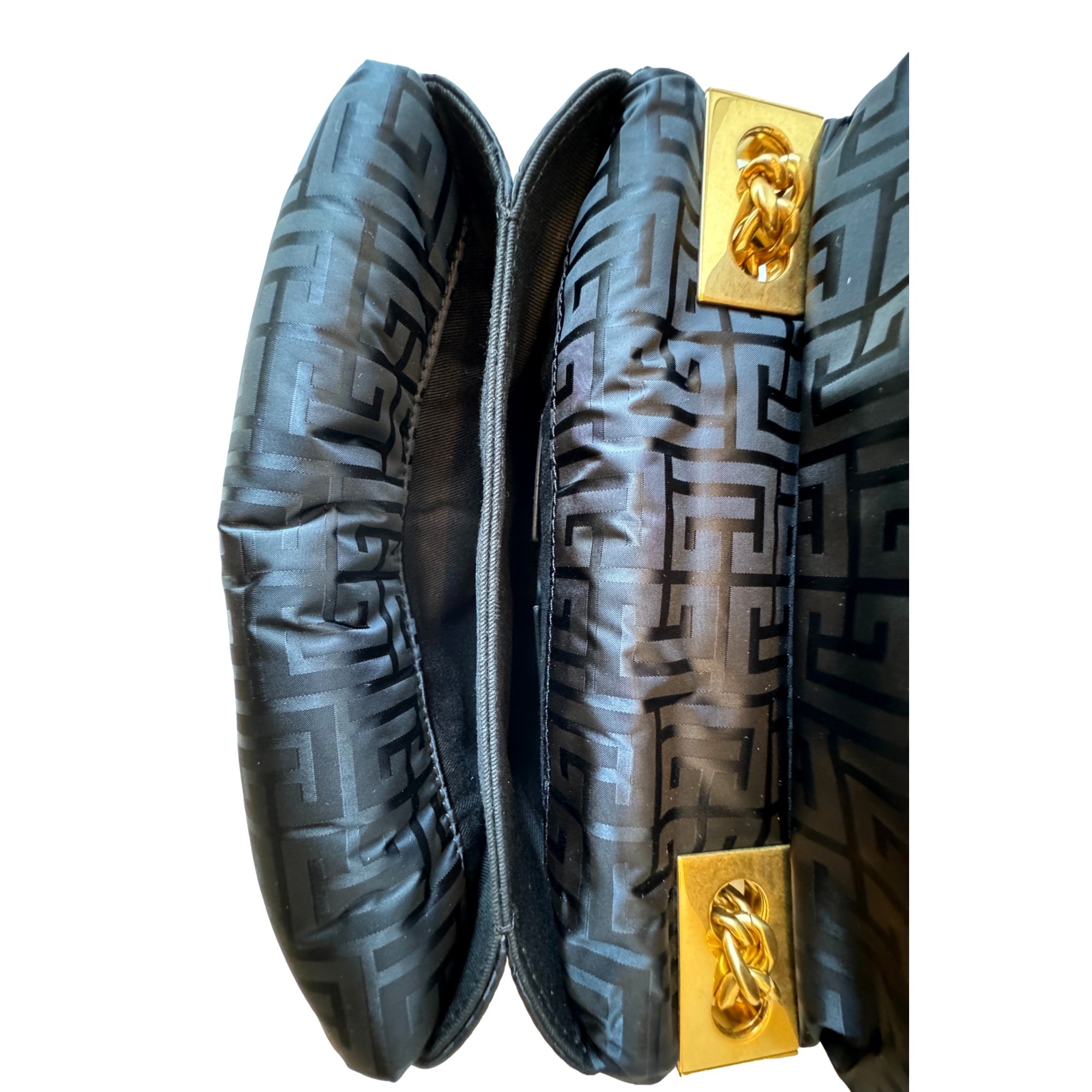 Balmain 1945 Nylon Monogram Flap Crossbody Shoulder Bag Black Small available at Queen Bee of Beverly Hills