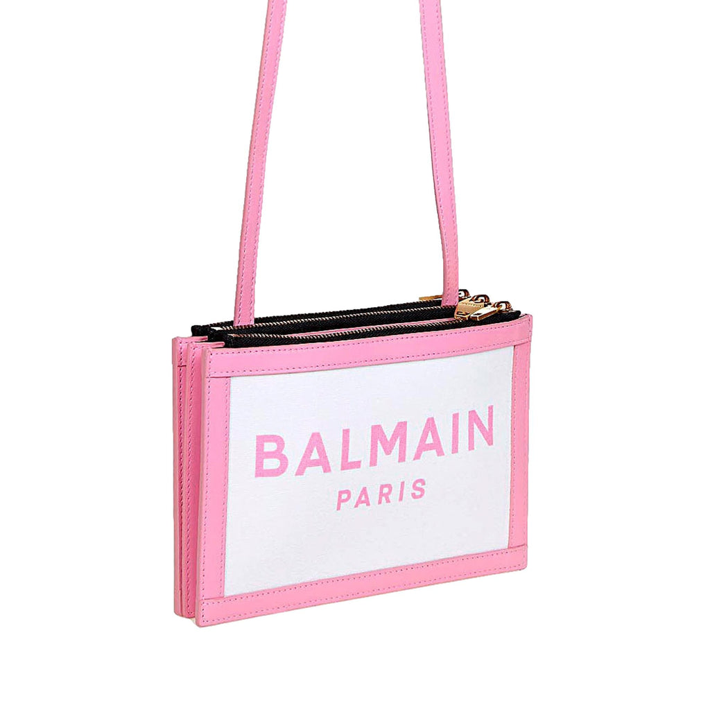 Balmain B-Army 26 Logo Canvas and Pink Leather Small Crossbody Bag, Women's