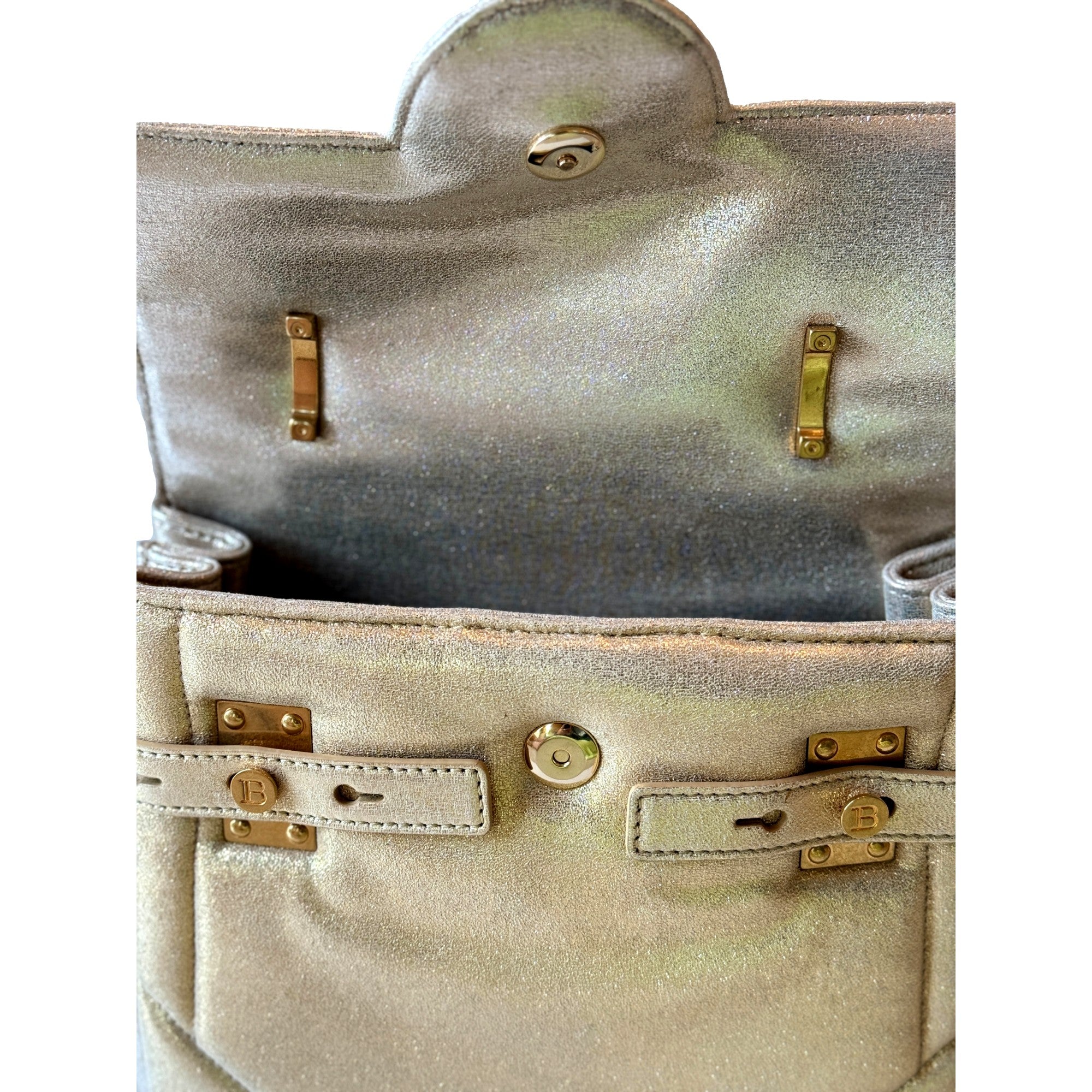 Balmain B-Buzz 23 Metallic Gold Tote Crossbody Shoulder Bag Calf Leather available at Queen Bee of Beverly Hills