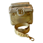 Balmain B-Buzz 23 Metallic Gold Tote Crossbody Shoulder Bag Calf Leather available at Queen Bee of Beverly Hills