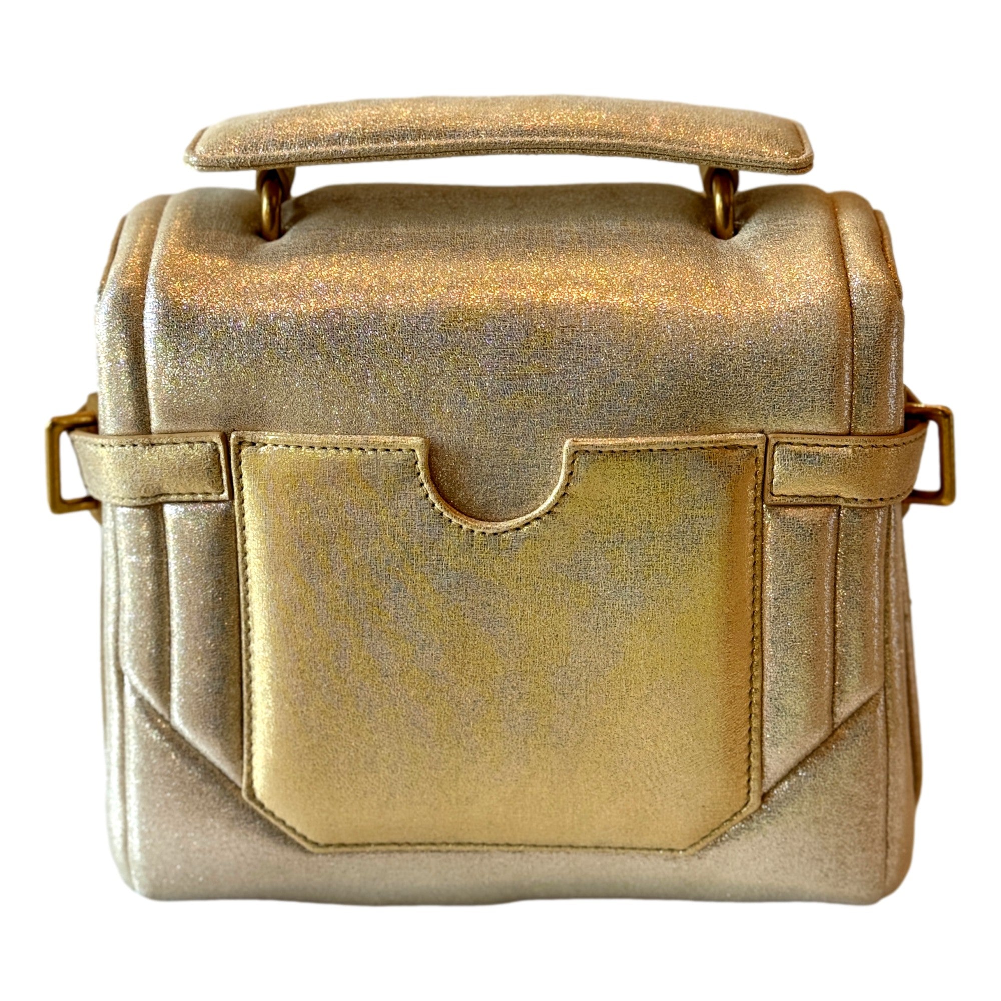 Balmain B-Buzz 23 Metallic Gold Tote Crossbody Shoulder Bag Calf Leather available at Queen Bee of Beverly Hills