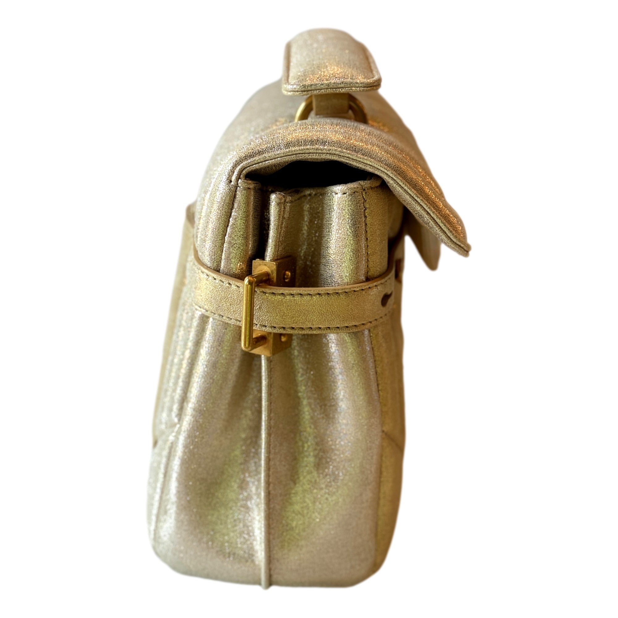 Balmain B-Buzz 23 Metallic Gold Tote Crossbody Shoulder Bag Calf Leather available at Queen Bee of Beverly Hills