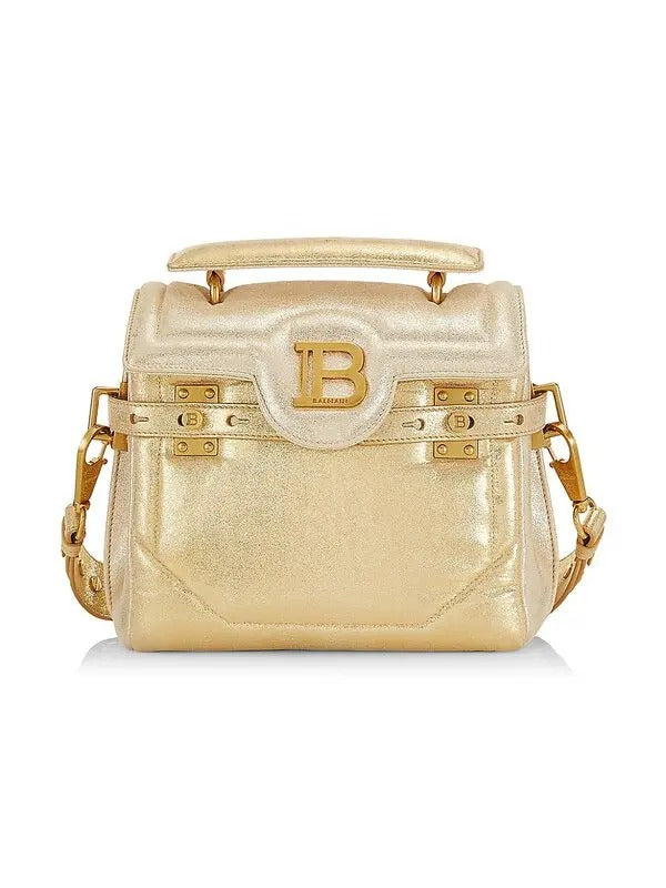 Balmain B-Buzz 23 Metallic Gold Tote Crossbody Shoulder Bag Calf Leather available at Queen Bee of Beverly Hills
