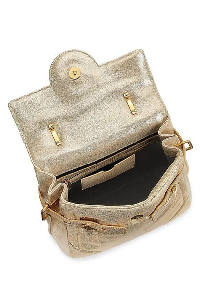 Balmain B-Buzz 23 Metallic Gold Tote Crossbody Shoulder Bag Calf Leather available at Queen Bee of Beverly Hills