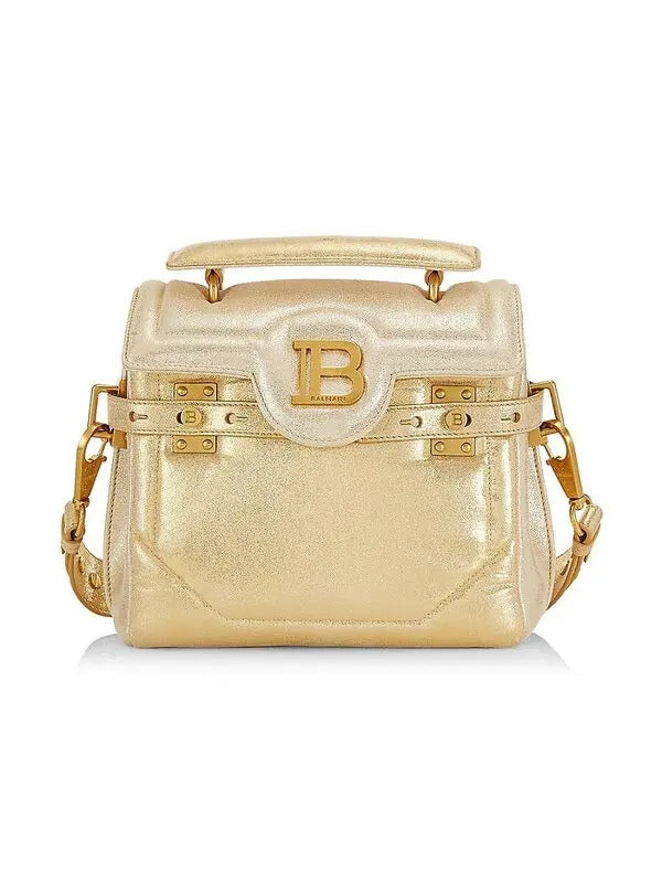 Balmain B-Buzz 23 Metallic Gold Tote Crossbody Shoulder Bag Calf Leather available at Queen Bee of Beverly Hills
