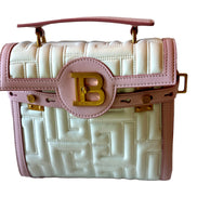 Balmain B-Buzz 23 Pink White Tote Crossbody Shoulder Bag Quilted Leather available at Queen Bee of Beverly Hills