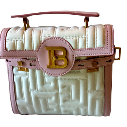 Balmain B-Buzz 23 Pink White Tote Crossbody Shoulder Bag Quilted Leather available at Queen Bee of Beverly Hills
