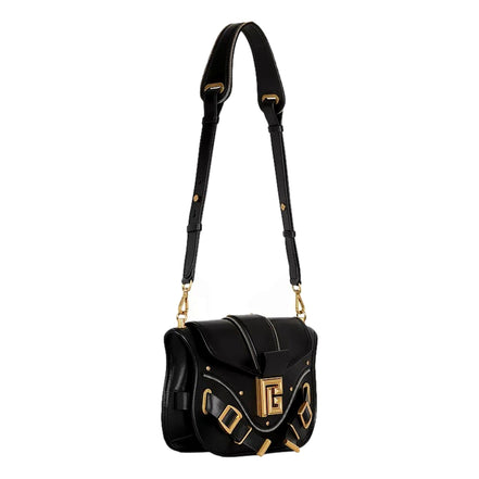 Balmain Blaze Black Smooth Calf Leather Medium Flap Shoulder Bag available at Queen Bee of Beverly Hills
