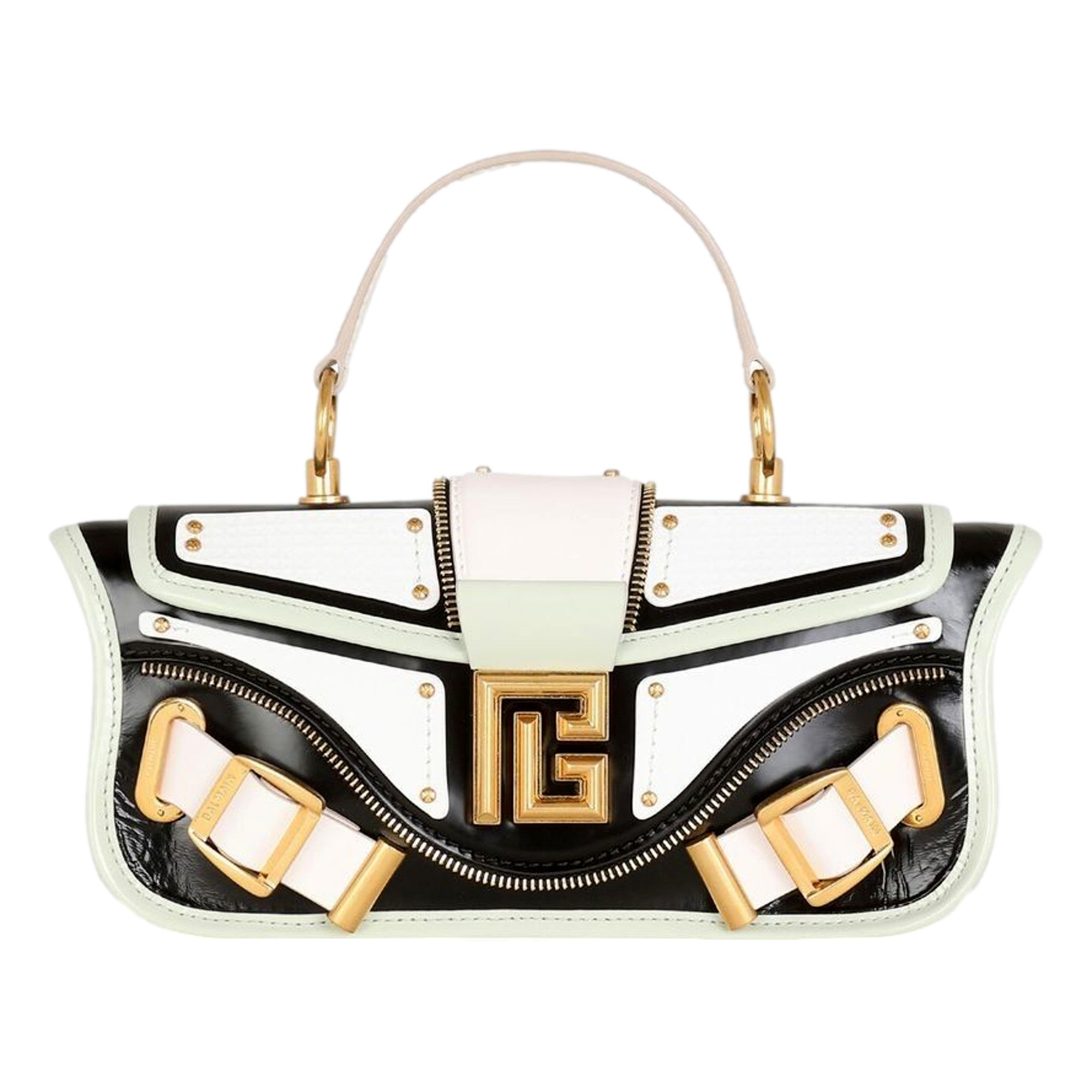 Balmain Blaze Mint Green Leather Baguette Top Handle Crossbody Bag available at Queen Bee of Beverly Hills