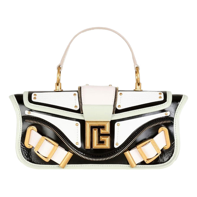 Balmain Blaze Mint Green Leather Baguette Top Handle Crossbody Bag available at Queen Bee of Beverly Hills