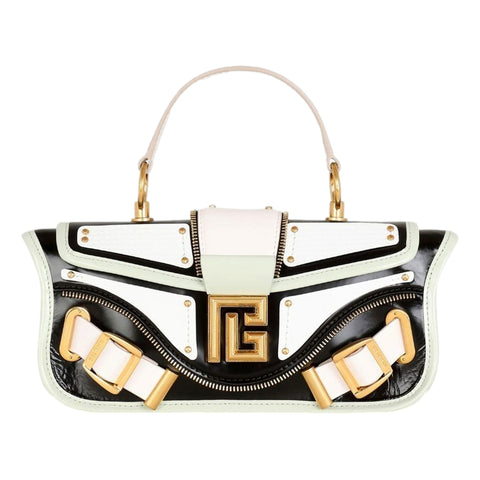 Balmain Blaze Mint Green Leather Baguette Top Handle Crossbody Bag available at Queen Bee of Beverly Hills