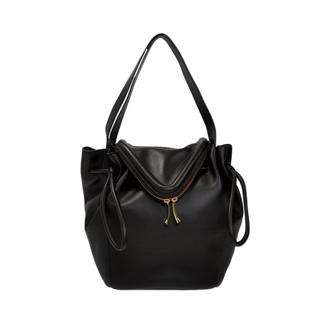 Bottega Veneta Beak Large Black Calfskin Shoulder Bag available at Queen Bee of Beverly Hills