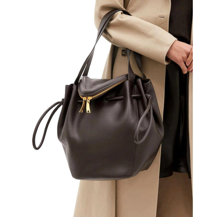 Bottega Veneta Beak Large Brown Calfskin Shoulder Bag available at Queen Bee of Beverly Hills