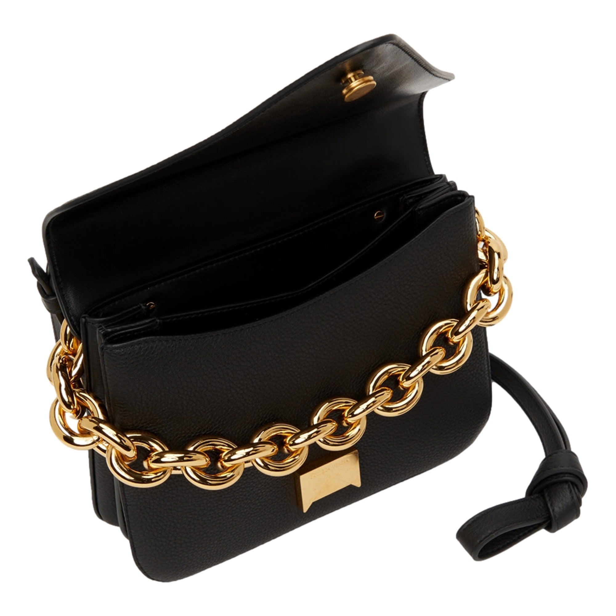 Bottega Veneta Calfskin Mount Envelope Crossbody Bag Black and Gold available at Queen Bee of Beverly Hills