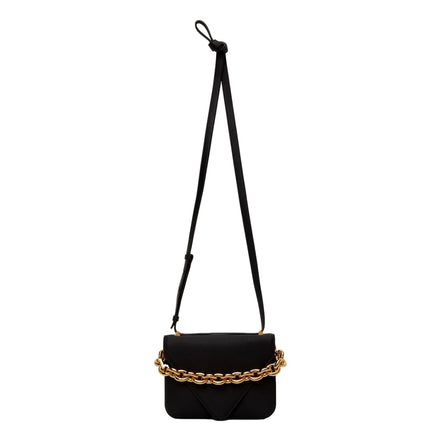 Bottega Veneta Calfskin Mount Envelope Crossbody Bag Black and Gold available at Queen Bee of Beverly Hills