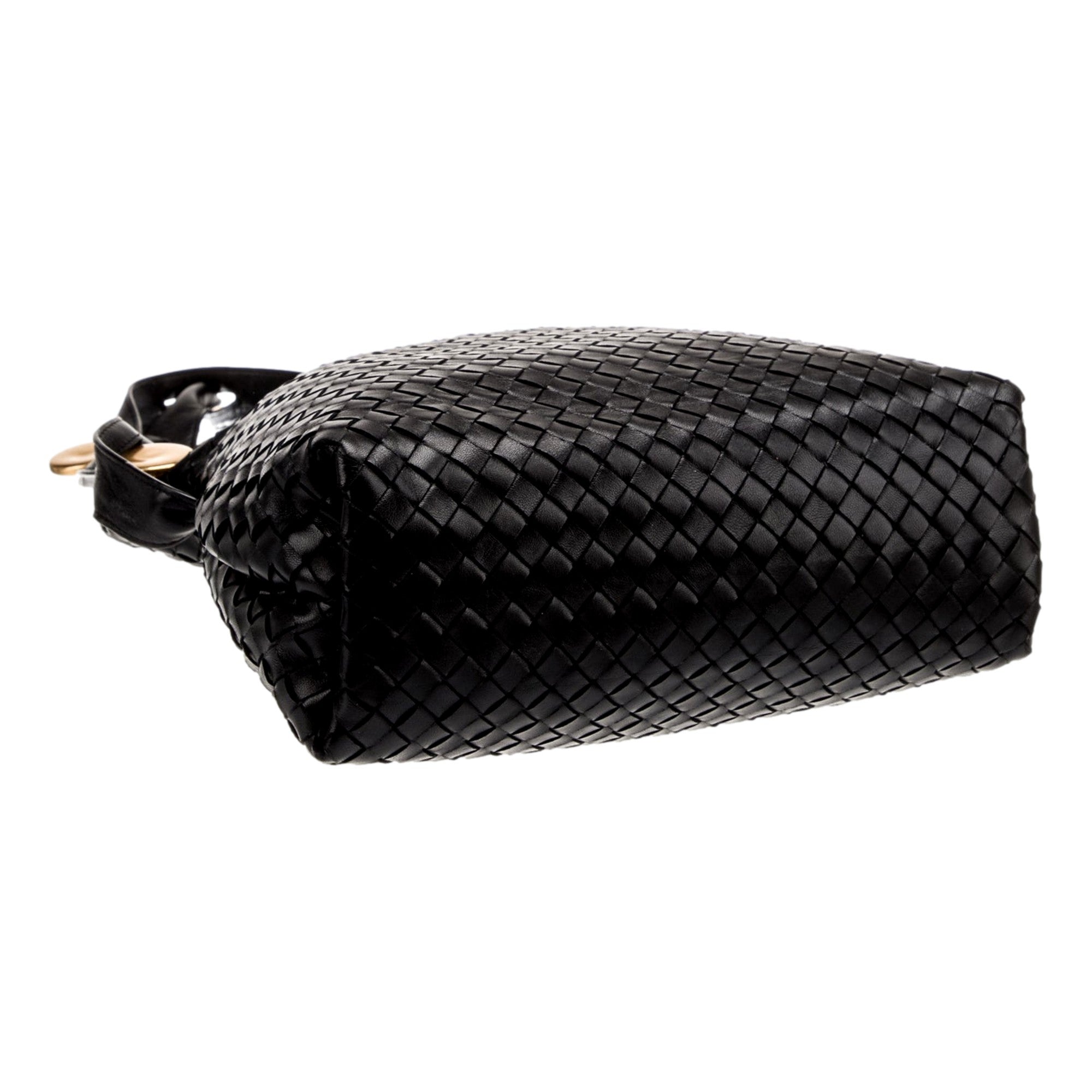 Bottega Veneta Intrecciato Olimpia Black Leather Fold Over Shoulder Bag available at Queen Bee of Beverly Hills