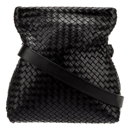 Bottega Veneta Intrecciato Olimpia Black Leather Fold Over Shoulder Bag available at Queen Bee of Beverly Hills