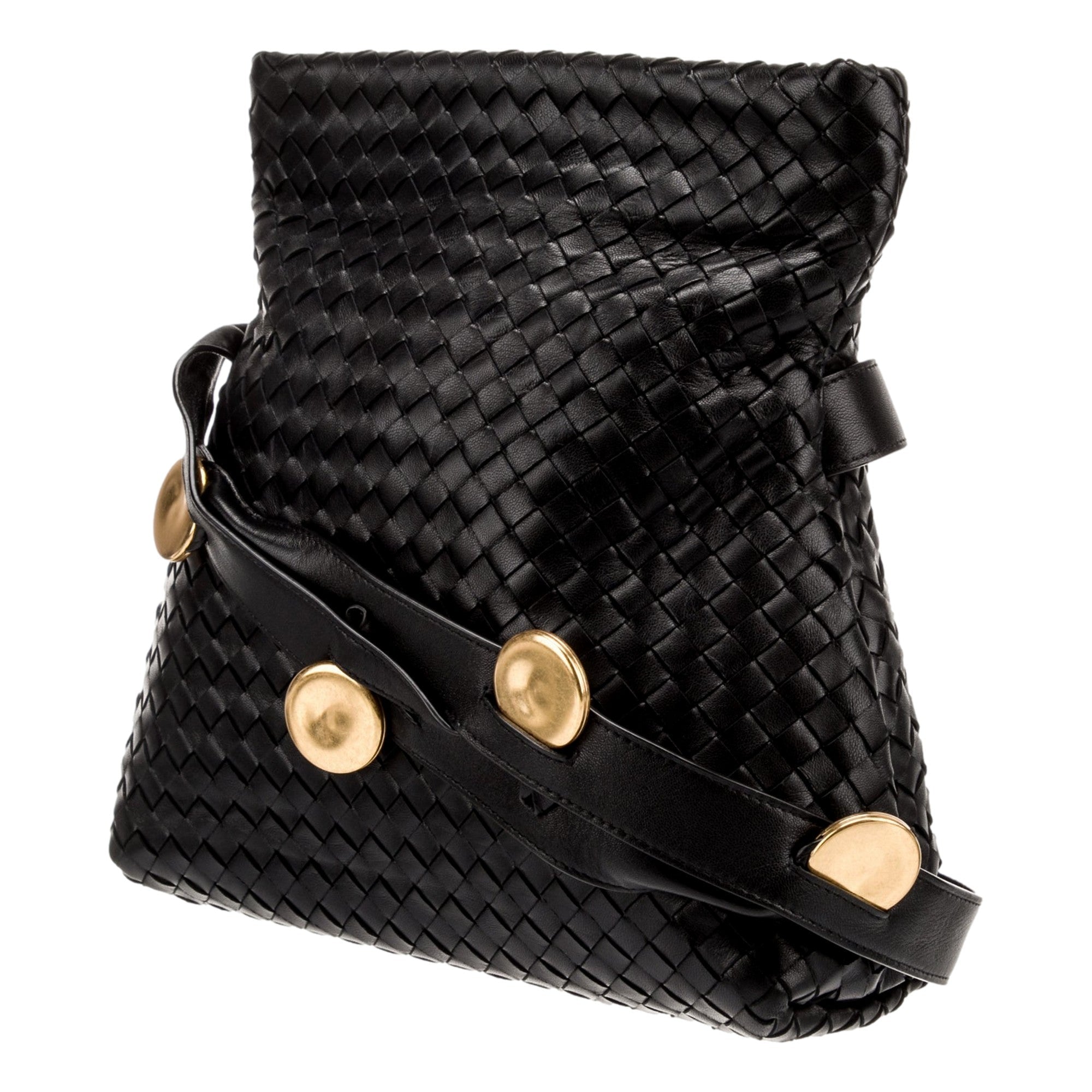 Bottega Veneta Intrecciato Olimpia Black Leather Fold Over Shoulder Bag available at Queen Bee of Beverly Hills
