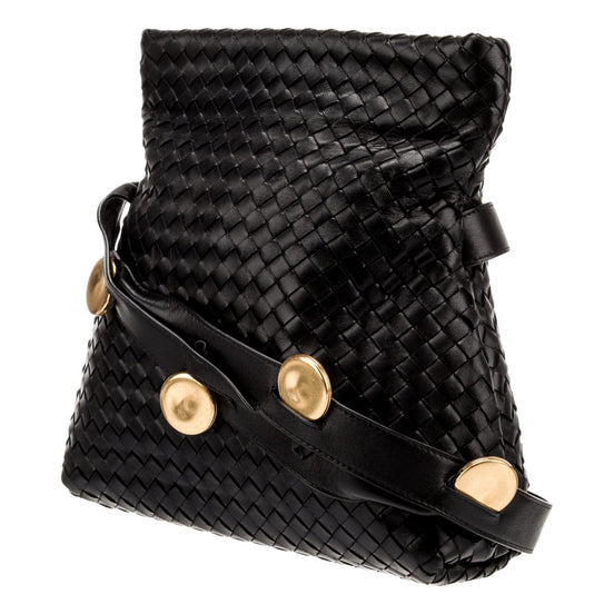 Bottega Veneta Intrecciato Olimpia Black Leather Fold Over Shoulder Bag available at Queen Bee of Beverly Hills