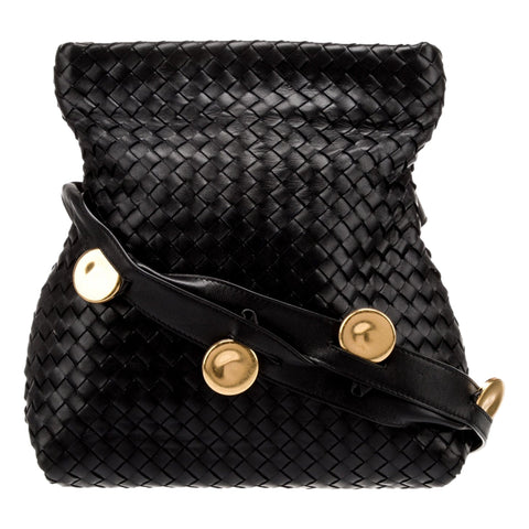 Bottega Veneta Intrecciato Olimpia Black Leather Fold Over Shoulder Bag available at Queen Bee of Beverly Hills