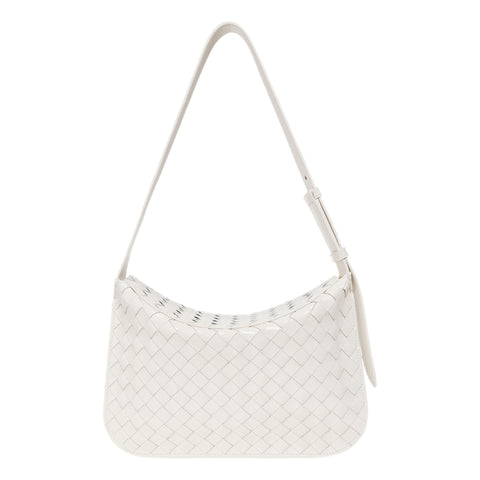 Bottega Veneta Intrecciato Patent Ivory Leather Flap Small Shoulder Bag at_Queen_Bee_of_Beverly_Hills