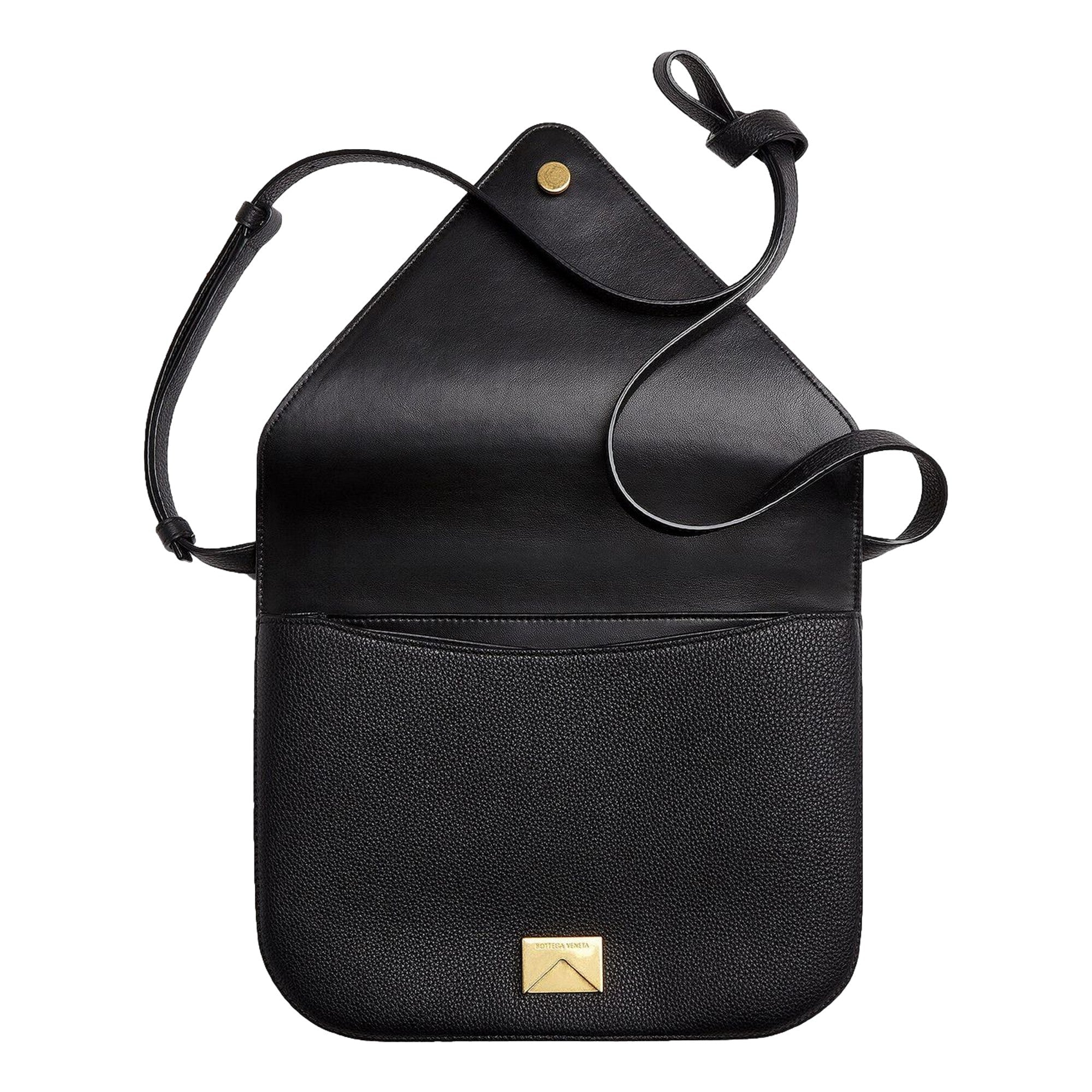 Bottega Veneta Mount Envelope Medium Shoulder Bag Leather Black and Gold available at Queen Bee of Beverly Hills