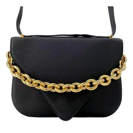 Bottega Veneta Mount Envelope Medium Shoulder Bag Leather Black and Gold available at Queen Bee of Beverly Hills