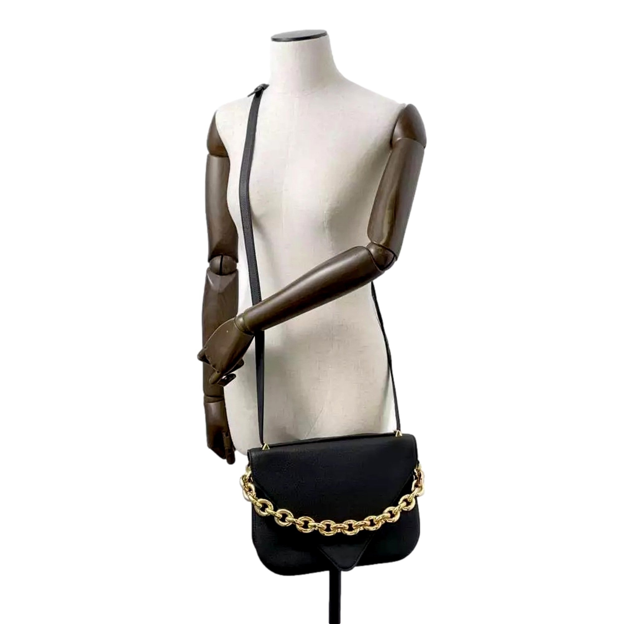 Bottega Veneta Mount Envelope Medium Shoulder Bag Leather Black and Gold available at Queen Bee of Beverly Hills
