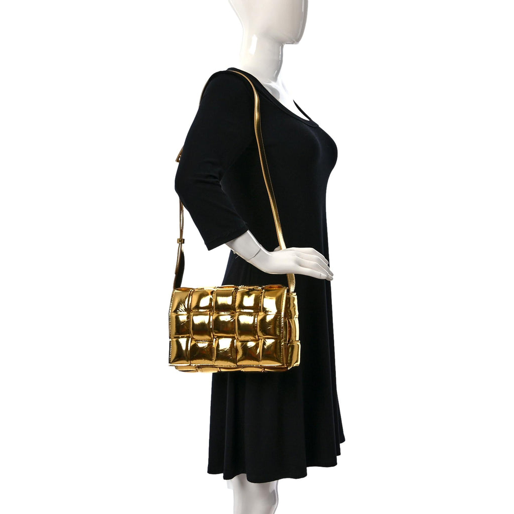 Bottega Veneta Padded Cassette Metallic Gold Lambskin Crossbody Bag at_Queen_Bee_of_Beverly_Hills