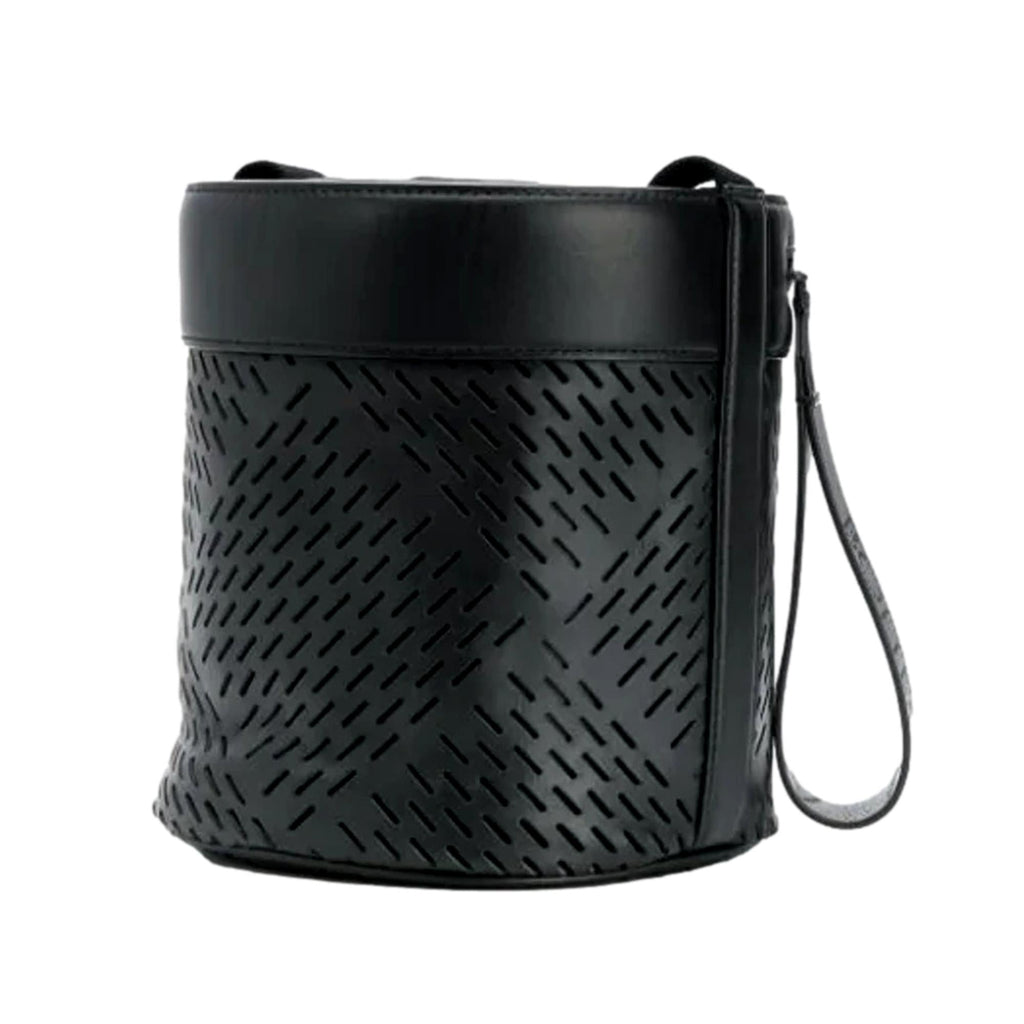 Bottega Veneta Perforated Black Leather Drawstring Bucket Bag at_Queen_Bee_of_Beverly_Hills