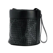 Bottega Veneta Perforated Black Leather Drawstring Bucket Crossbody Bag available at Queen Bee of Beverly Hills