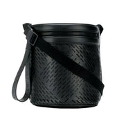 Bottega Veneta Perforated Black Leather Drawstring Bucket Crossbody Bag available at Queen Bee of Beverly Hills