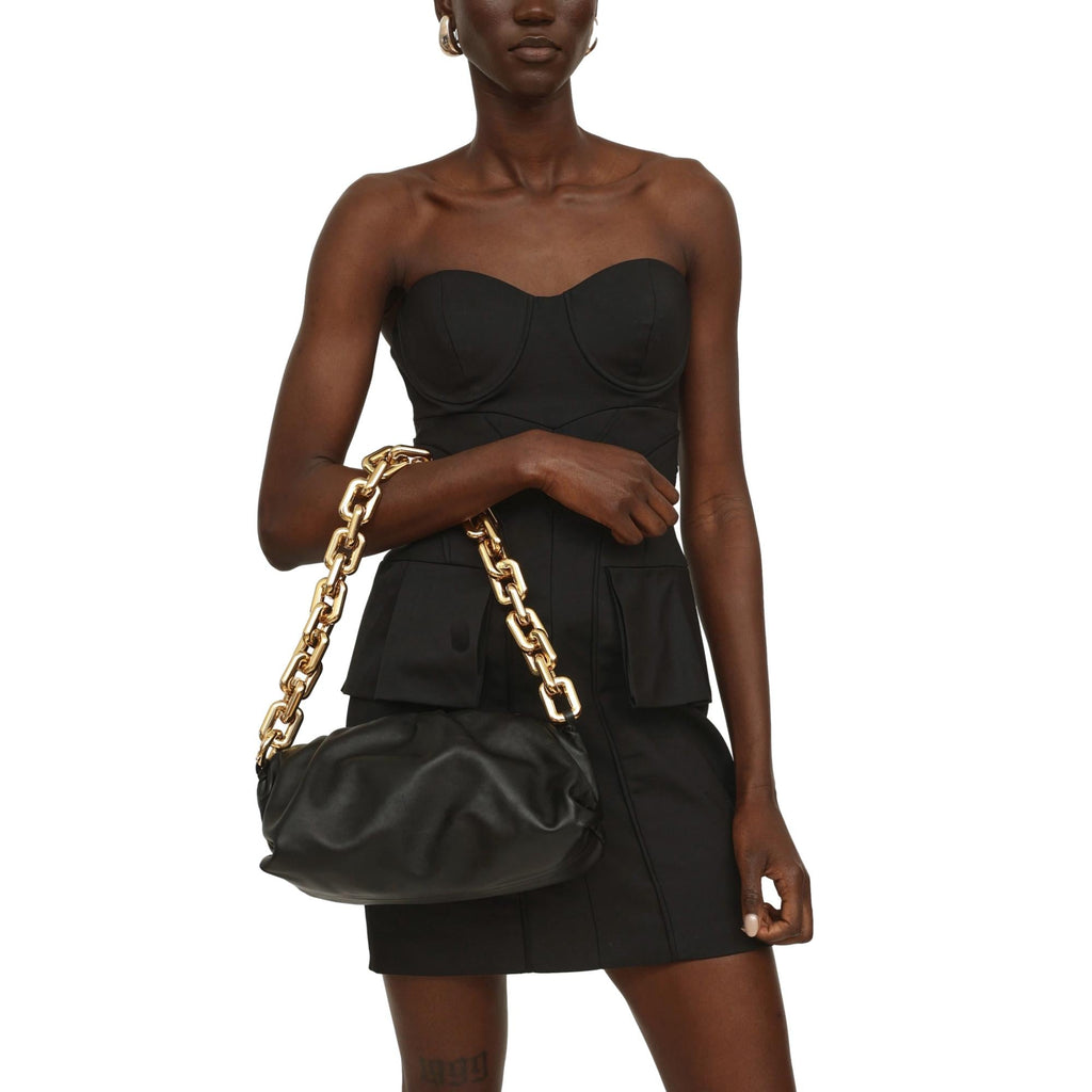 Bottega Veneta The Chain Pouch Black Calfskin Leather Shoulder Bag at_Queen_Bee_of_Beverly_Hills