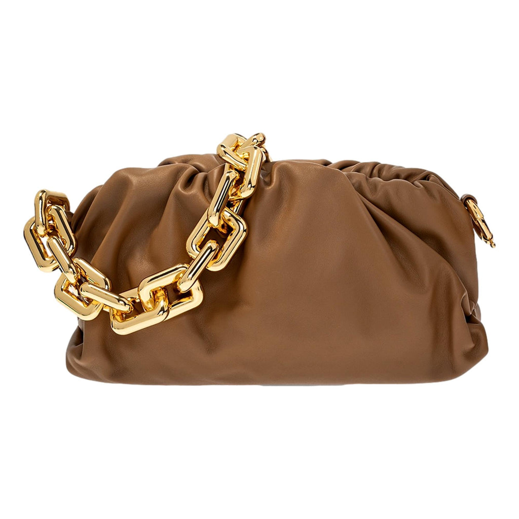 Bottega Veneta The Chain Pouch Brown Calfskin Leather Shoulder Bag at_Queen_Bee_of_Beverly_Hills