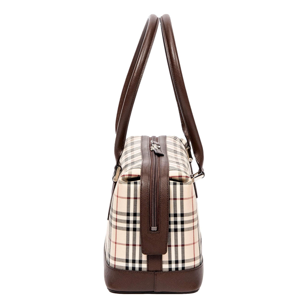 Burberry Nova Check Canvas Leather Trim Mini Boston Bag at_Queen_Bee_of_Beverly_Hills