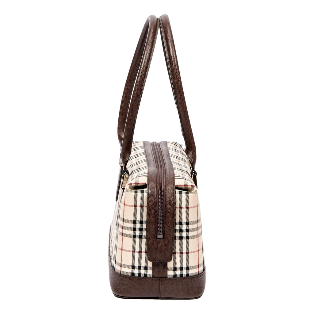 Burberry Nova Check Canvas Leather Trim Mini Boston Bag at_Queen_Bee_of_Beverly_Hills