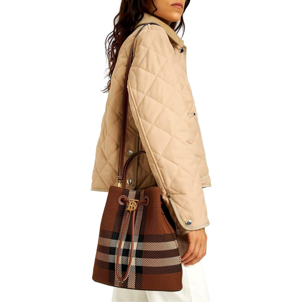 Burberry brown Leather Check TB Monogram Bucket Bag