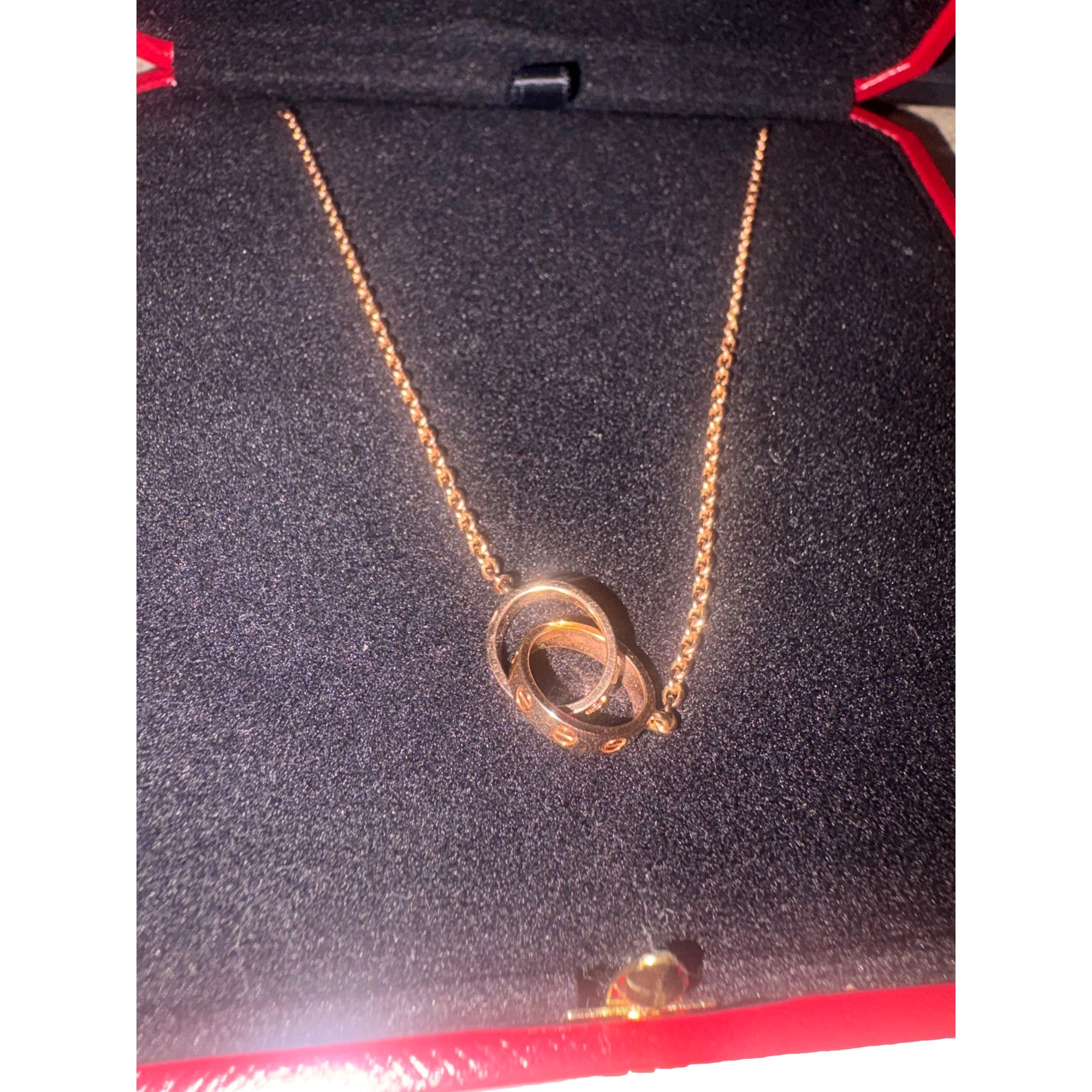Cartier Love Pendant Interlocking Necklace 18k Rose Gold
